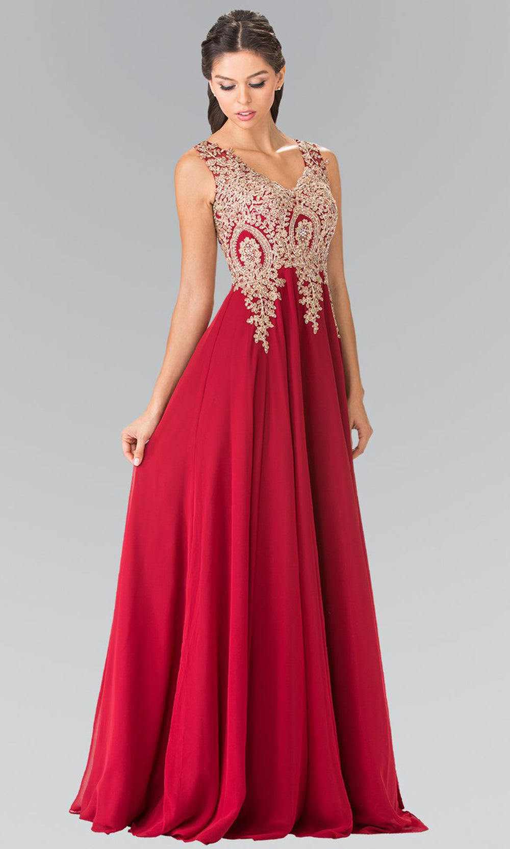 Elizabeth K - GL2311 Intricate Lace V-Neck A-Line Gown - 1 pc Burgundy in Size XL Available CCSALE XL / Burgundy