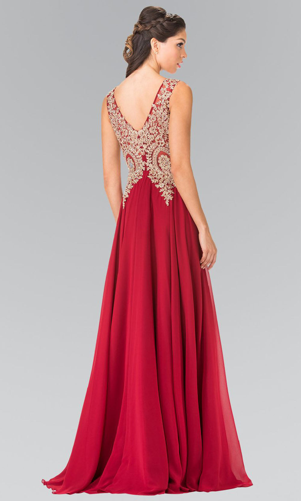Elizabeth K - GL2311 Intricate Lace V-Neck A-Line Gown - 1 pc Burgundy in Size XL Available CCSALE XL / Burgundy
