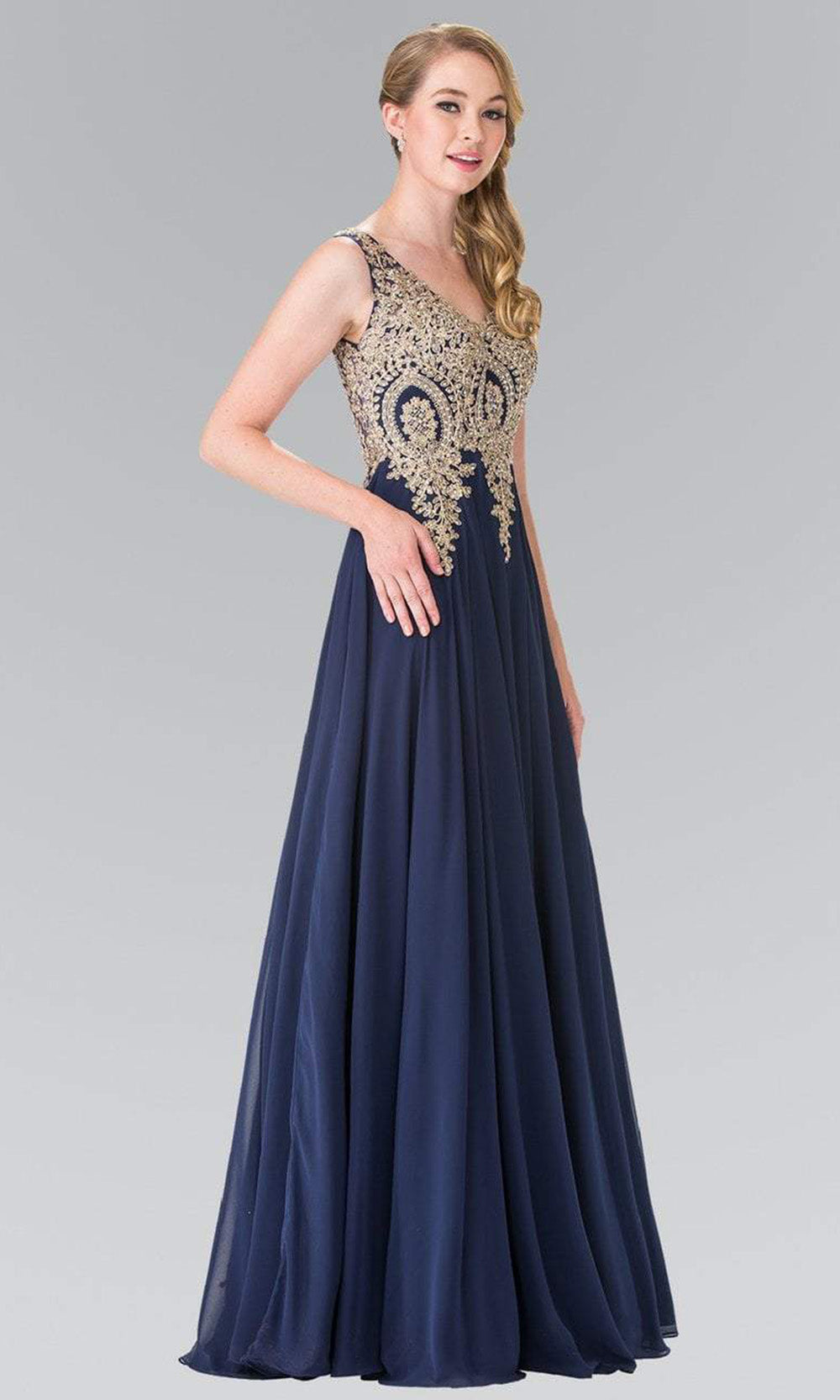 Elizabeth K - GL2311 Intricate Lace V-Neck A-Line Gown - 1 pc Burgundy in Size XL Available CCSALE XS / Navy