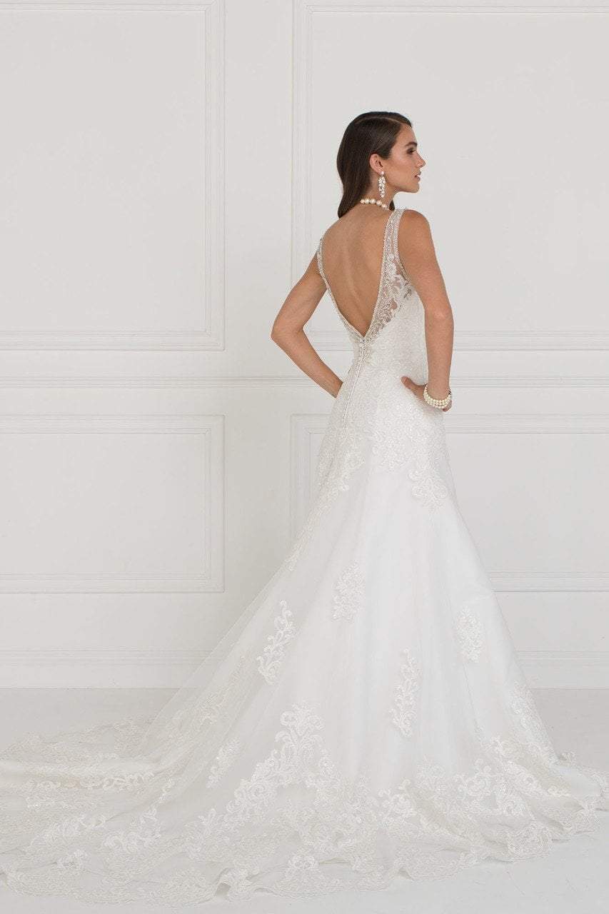 Elizabeth K Bridal - GL2376 Jeweled V-neck Mesh A-line Wedding Gown Special Occasion Dress