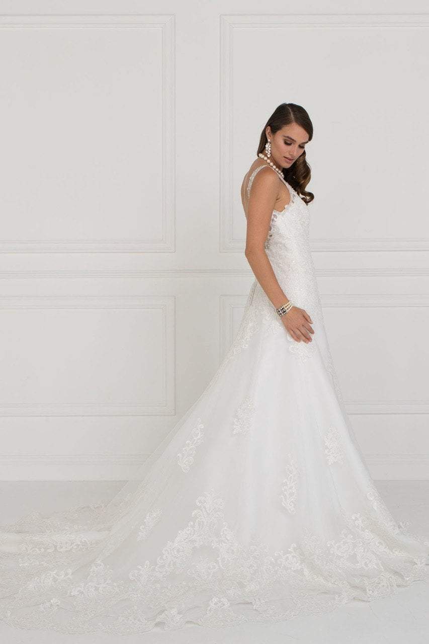 Elizabeth K Bridal - GL2376 Jeweled V-neck Mesh A-line Wedding Gown Special Occasion Dress
