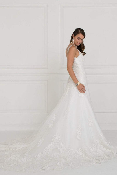 Elizabeth K Bridal - GL2376 Jeweled V-neck Mesh A-line Wedding Gown Special Occasion Dress