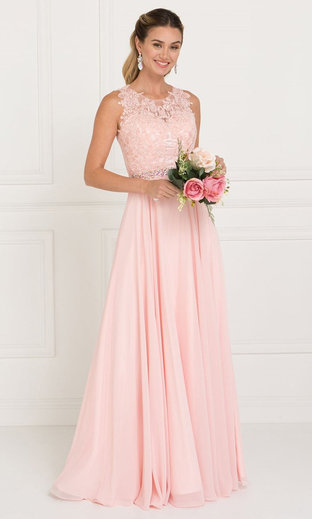 Elizabeth K - Illusion Jewel Embellished Lace A-Line Gown GL2417 - 1 pc Blush In Size 2XL Available CCSALE 2XL / Blush