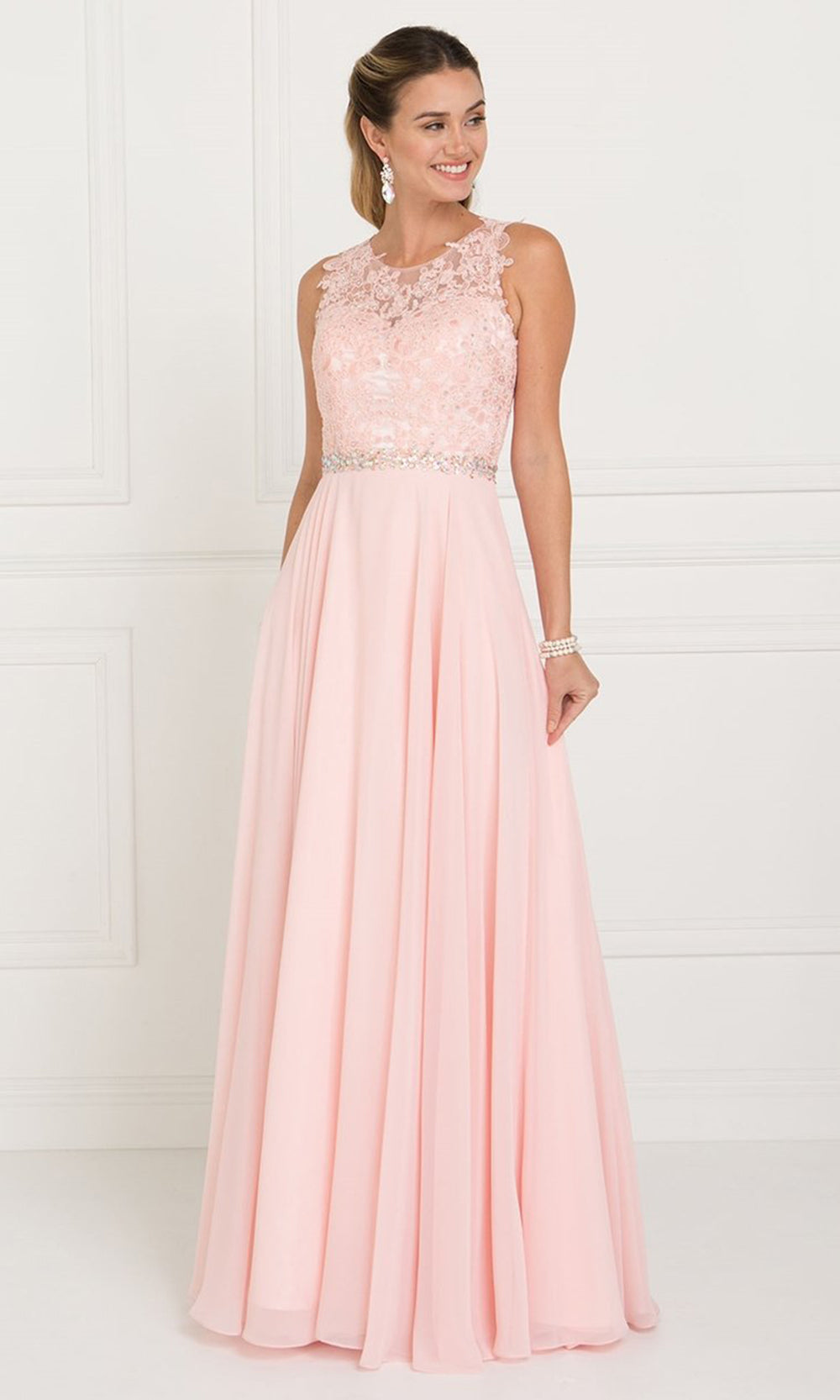 Elizabeth K - Illusion Jewel Embellished Lace A-Line Gown GL2417 - 1 pc Blush In Size 2XL Available CCSALE 2XL / Blush