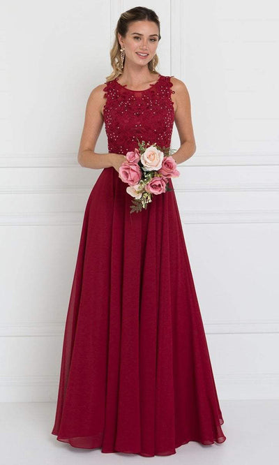 Elizabeth K - Illusion Jewel Embellished Lace A-Line Gown GL2417 - 1 pc Burgundy In Size XS Available CCSALE XS / Burgundy