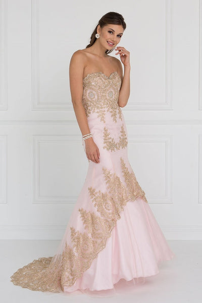 Elizabeth K - GL2428 Strapless Bejeweled Lace Bodice Trumpet Gown Special Occasion Dress XS / Blush