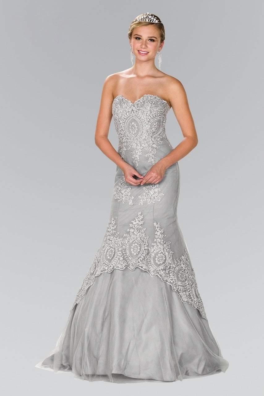 Elizabeth K - GL2428 Strapless Bejeweled Lace Bodice Trumpet Gown Special Occasion Dress