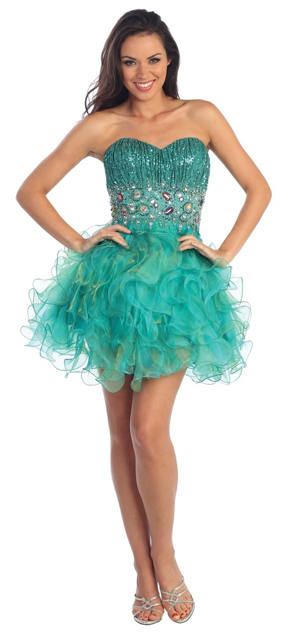 Elizabeth K - GS1025 Strapless Ruffled Cocktail Dress Special Occasion Dress XS / Sea Green