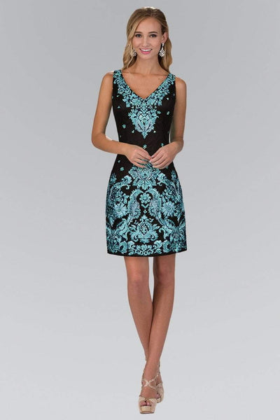 Elizabeth K GS1437- Lace Embroidered V-Neck Short Dress
