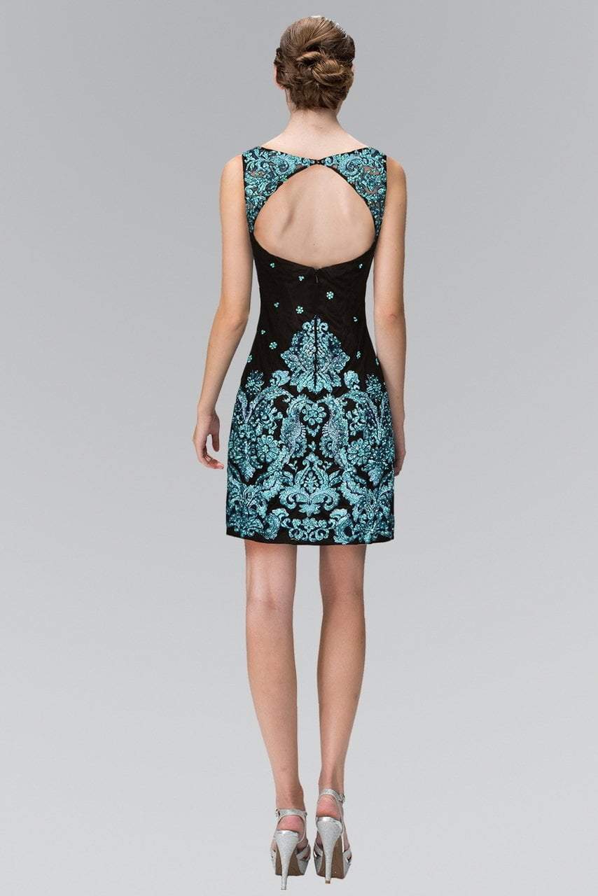 Elizabeth K GS1437- Lace Embroidered V-Neck Short Dress