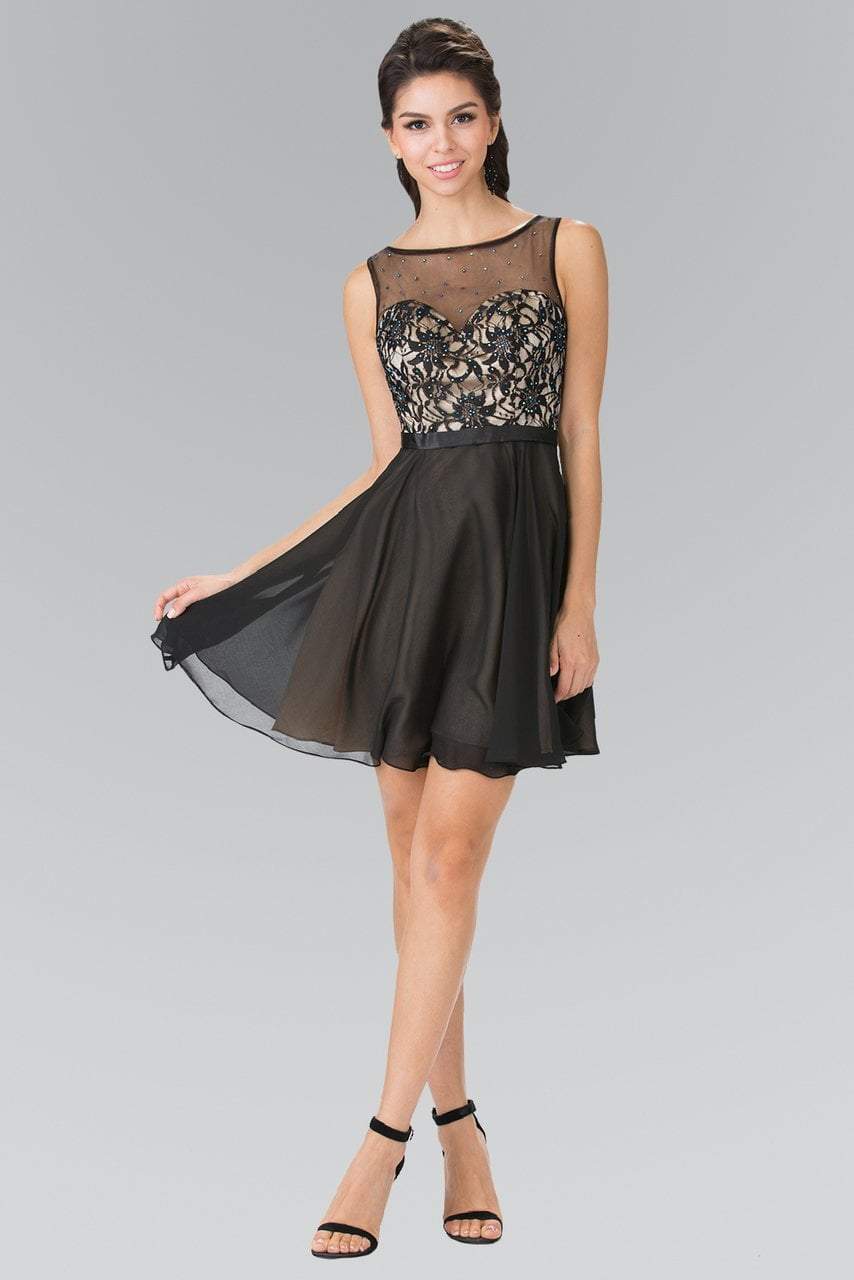 Elizabeth K - GS1466 Beaded Lace Sleeveless A-line Cocktail Dress Special Occasion Dress XS / Blk/Nude