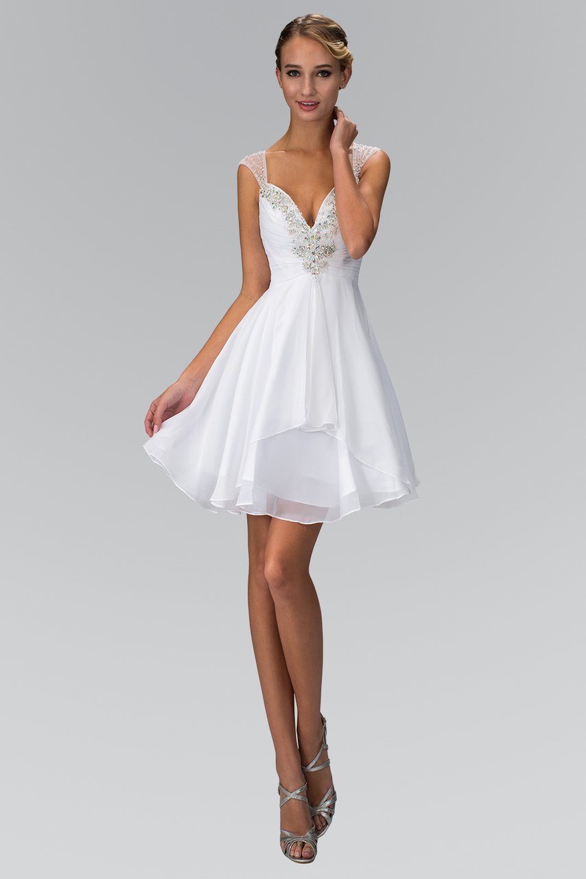 Elizabeth K - GS2022 Jewel Accented Cap Sleeve Sweetheart Dress Special Occasion Dress XS / White