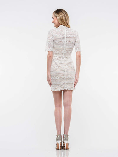 Colors Dress - 2162 Lace High Neck Sheath Dress in White