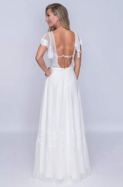 Nina Canacci - 4187 Flutter Cap Sleeve Lattice Motif Lace Gown In Ivory