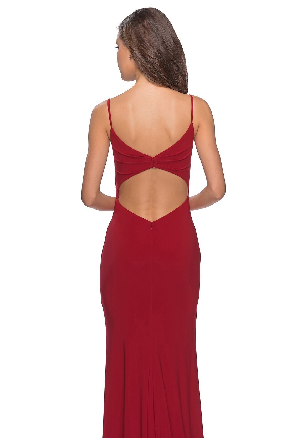 La Femme - V-Neck Surplice High Slit Jersey Evening Dress 28079SC In Red