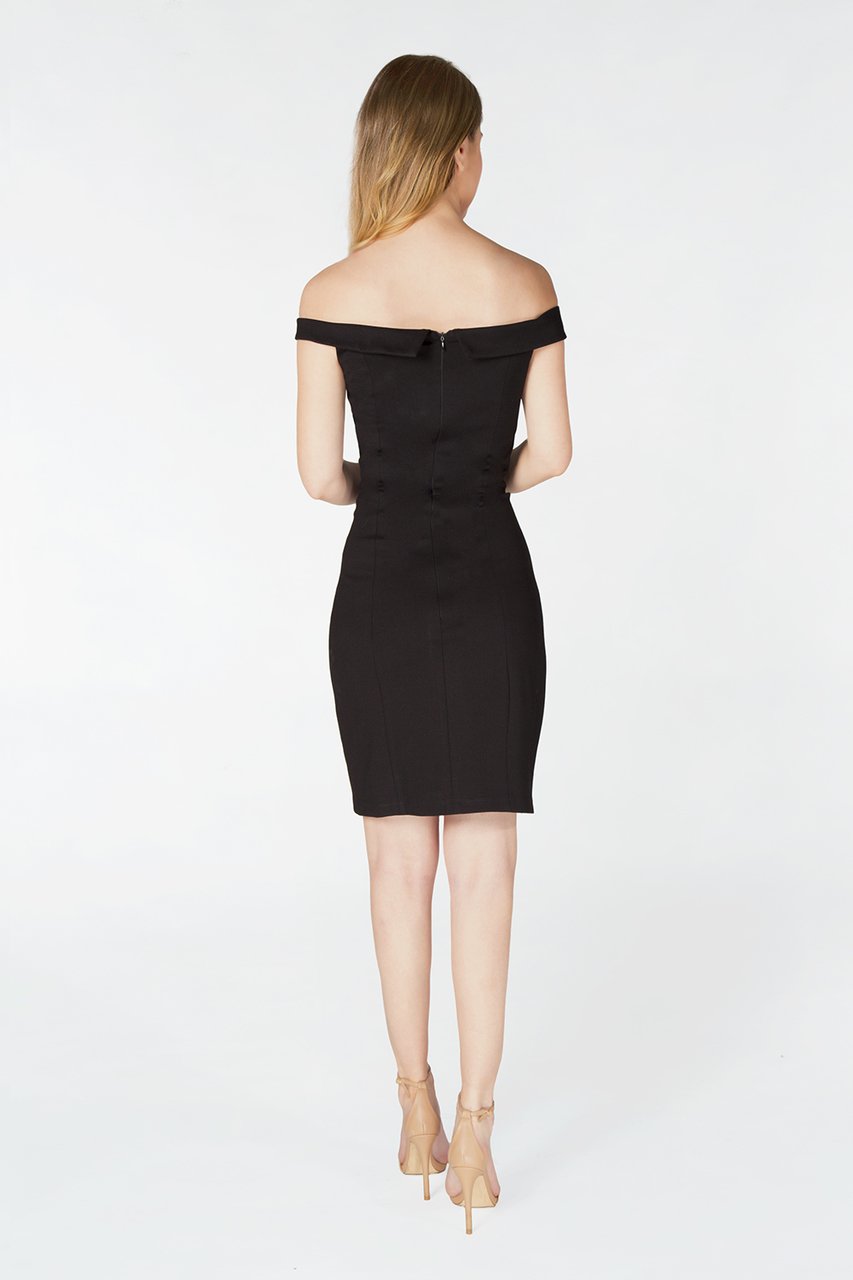 Harper And Lemon - 22100 Fold Overlay Off Shoulder Sheath Dress In Black