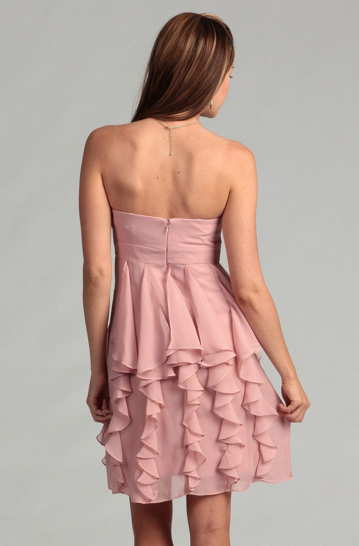 Adrianna Papell Strapless Ruched Ruffled Chiffon Dress