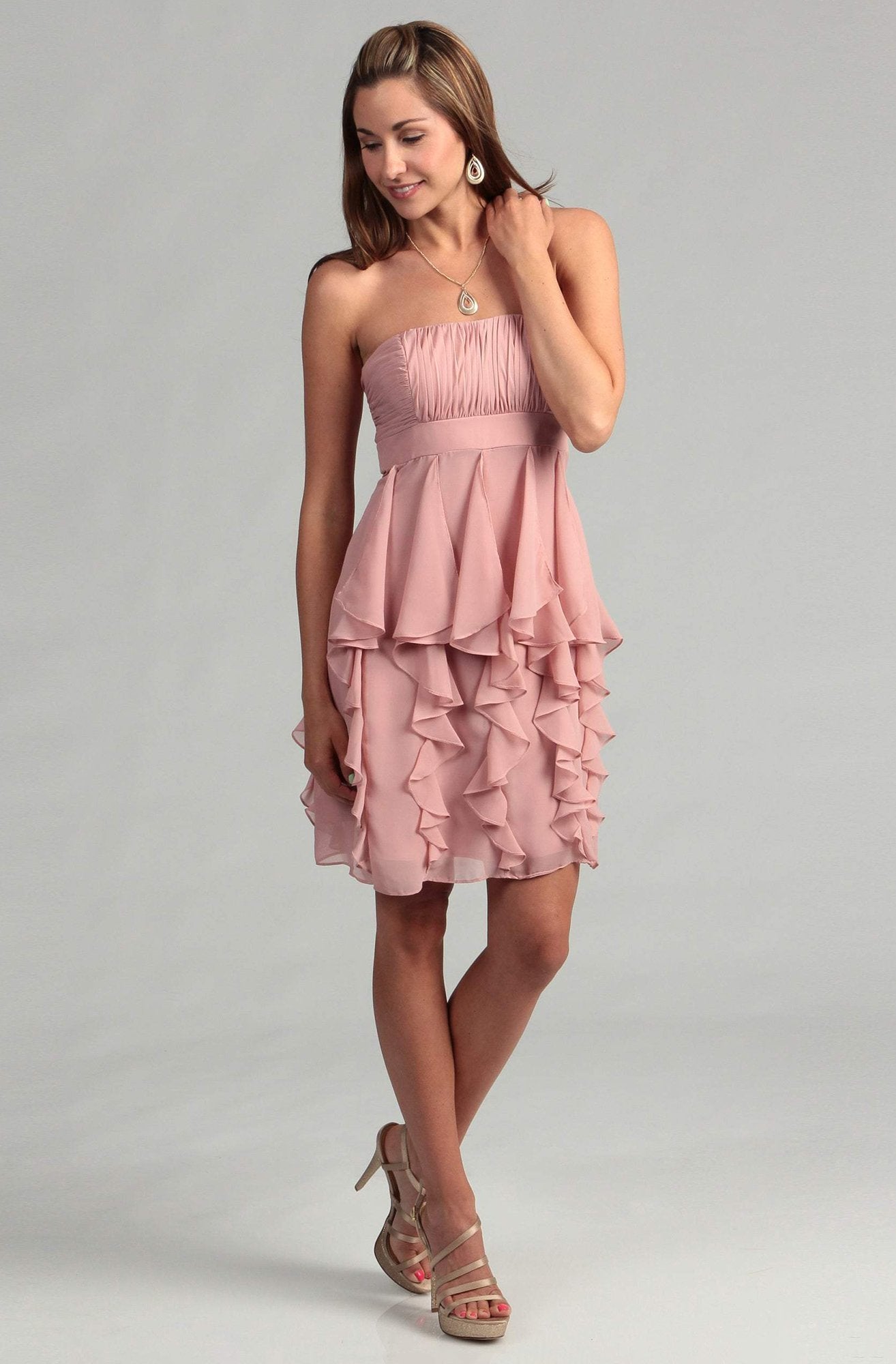 Adrianna Papell Strapless Ruched Ruffled Chiffon Dress