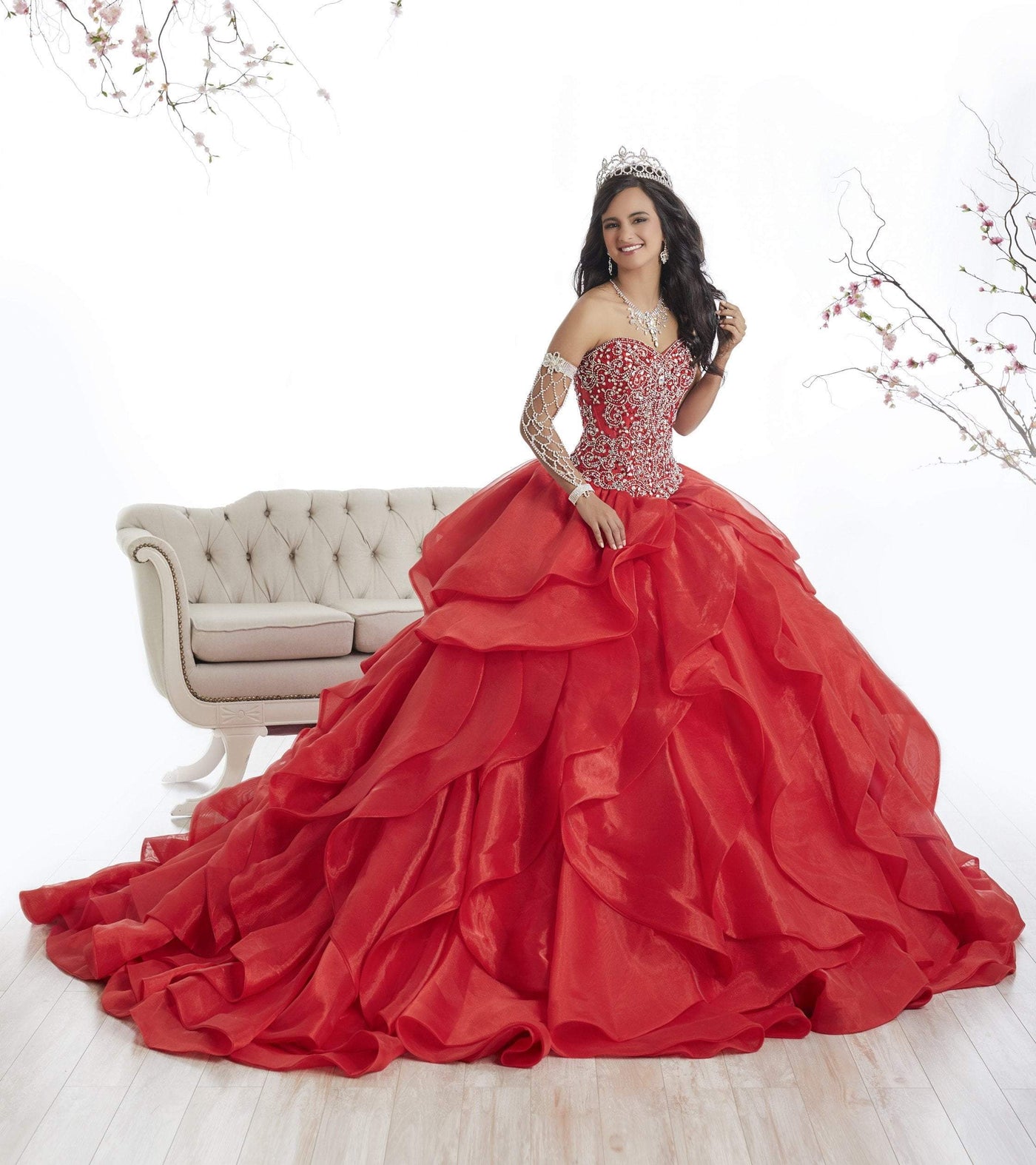Quinceanera Collection - 26867 Beaded Sweetheart Ruffled Ballgown Special Occasion Dress 0 / Red