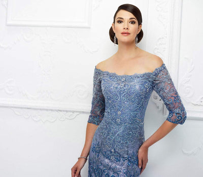 Ivonne D for Mon Cheri - 118D07 Ombre Sequined Tulle Lace Gown In Blue