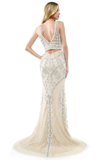 Colors Couture - J120 Embellished Sleeveless Trumpet Dress In White and Neutral