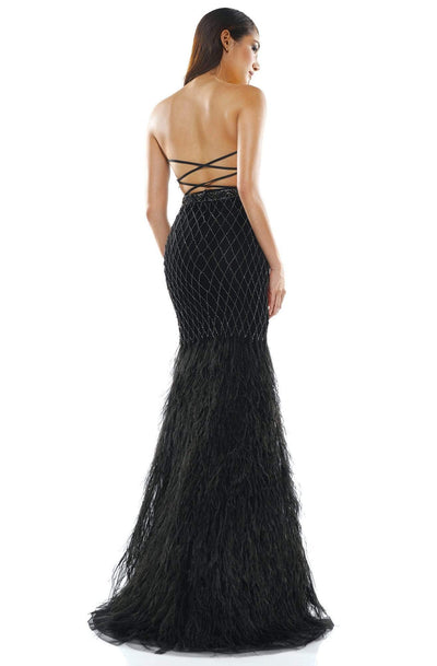 Colors Couture - J135 Strapless Feathered Trumpet Dress in Black