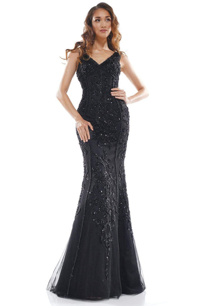 Colors Couture - J143 Sleeveless Beaded Long Trumpet Dress In Black