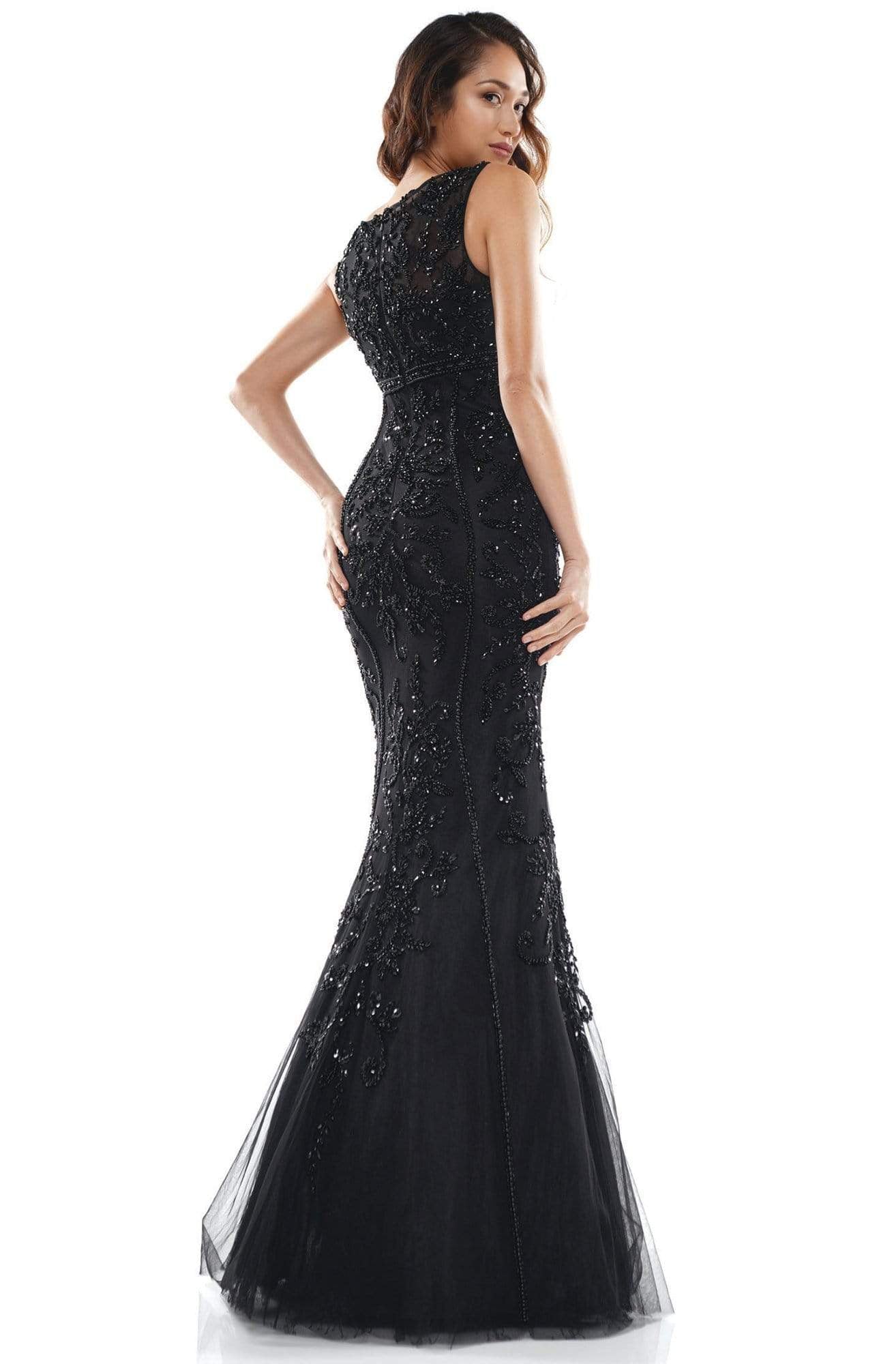 Colors Couture - J143 Sleeveless Beaded Long Trumpet Dress In Black