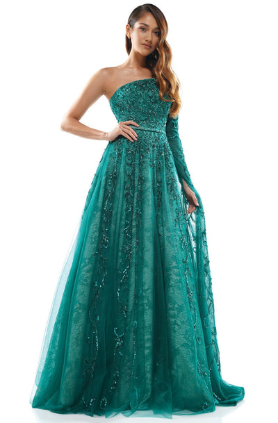 Colors Couture - J144 Asymmetric Beaded A-line Dress In Green