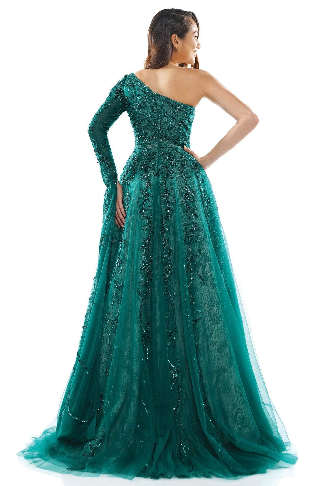 Colors Couture - J144 Asymmetric Beaded A-line Dress In Green