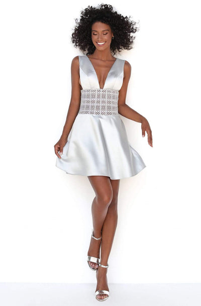 Tarik Ediz - 50615 Strappy Plunging V-Neck Short Dress Homecoming Dresses 0 / Silver