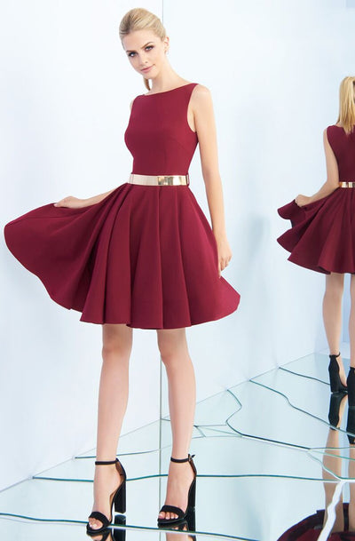 Ieena Duggal - 25607i Sleeveless Metal Belted Dress in Red
