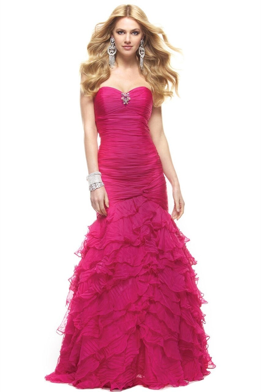 Janique - Strapless Fitted Ruffled Trumpet Gown JA1363 In Pink
