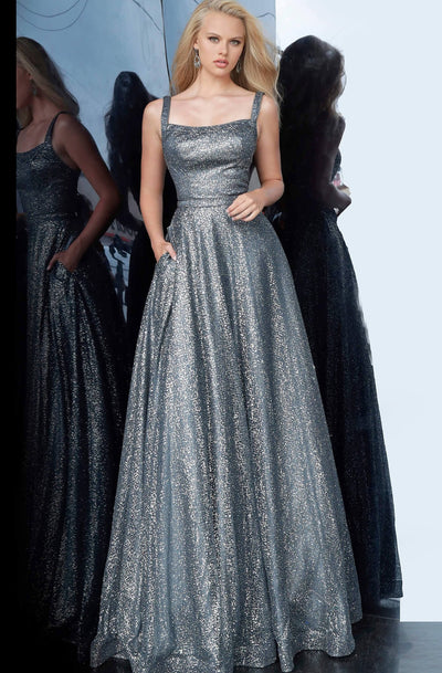 Jovani - JVN00938 Straight Neck A-line Gown In Gray