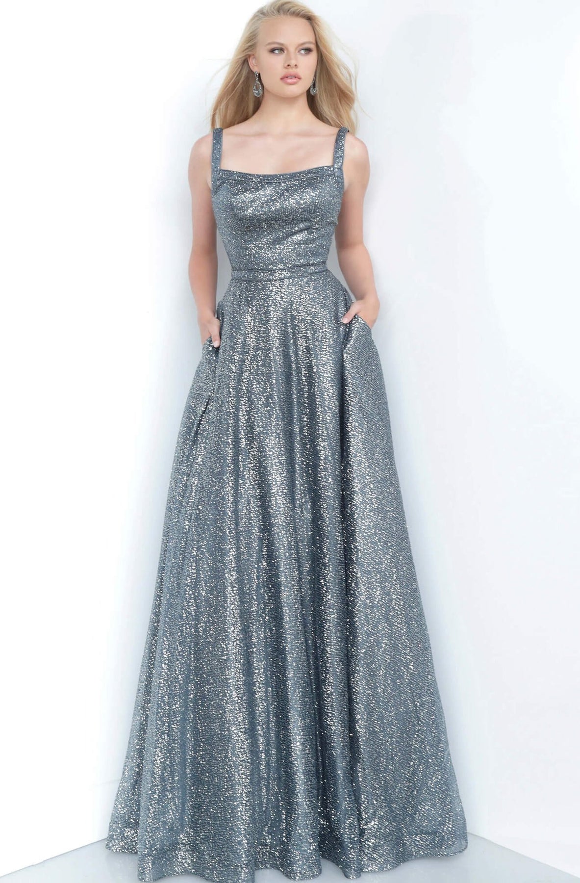 Jovani - JVN00938 Straight Neck A-line Gown In Gray