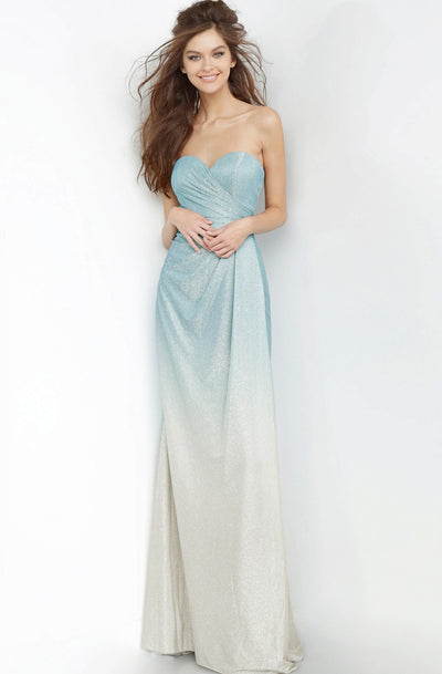 Jovani - JVN01015 Strapless Sweetheart Shimmer Ombre Gown In Blue and Gold