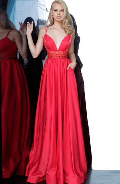 Jovani - JVN02386 Strappy Plunging V-Neck Dress In Red