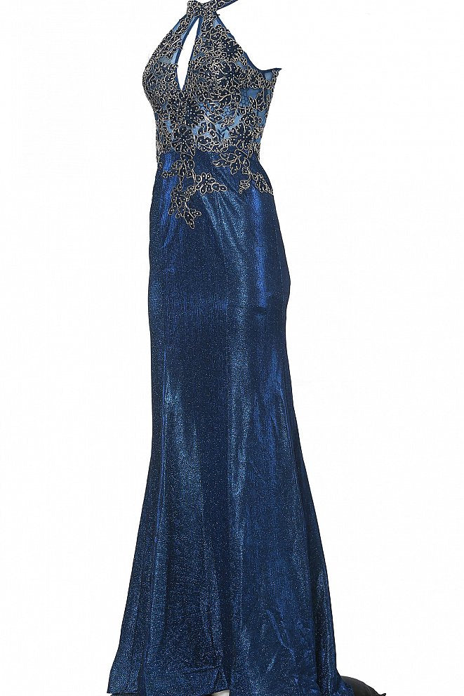 Jovani - JVN02746SC High Neck Keyhole Embroidered Fitted Evening Gown