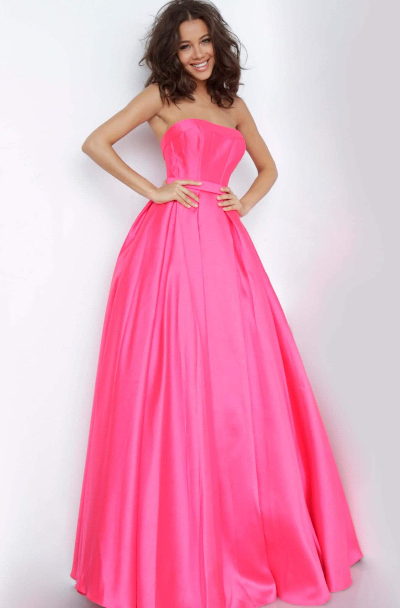 Jovani - JVN1080 Strapless Corset-Boned A-Line Gown Prom Dresses 00 / Hot Pink