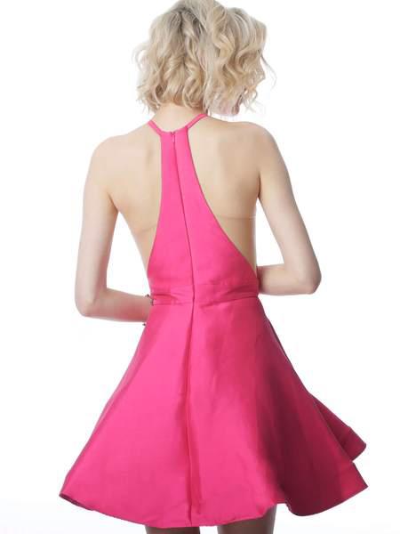 Jovani - JVN1841 High Halter A-Line Cocktail Dress In Pink