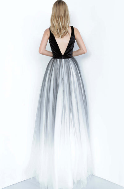 Jovani - JVN2060 Sleeveless Deep V-neck Ballgown In Black and White