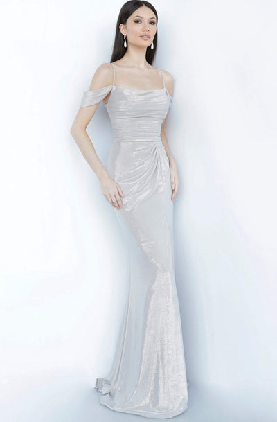 Jovani - JVN2230 Off-Shoulder Metallic Evening Dress In Silver