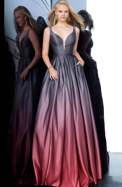 Jovani - JVN2238 Plunging Sweetheart Pleated Ballgown In Black and Red