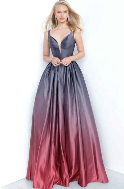 Jovani - JVN2238 Plunging Sweetheart Pleated Ballgown In Black and Red