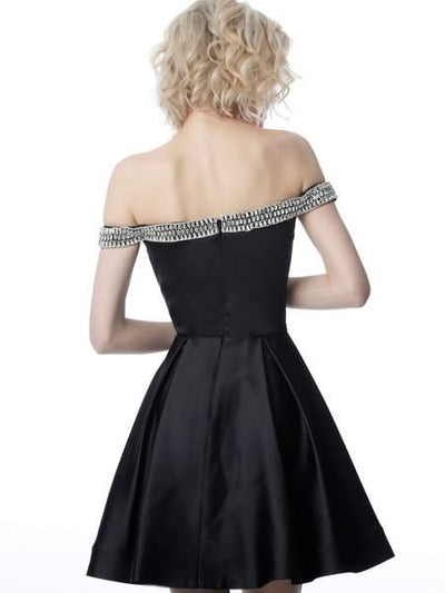 Jovani - JVN2283 Beaded Off-Shoulder A-Line Dress In Black
