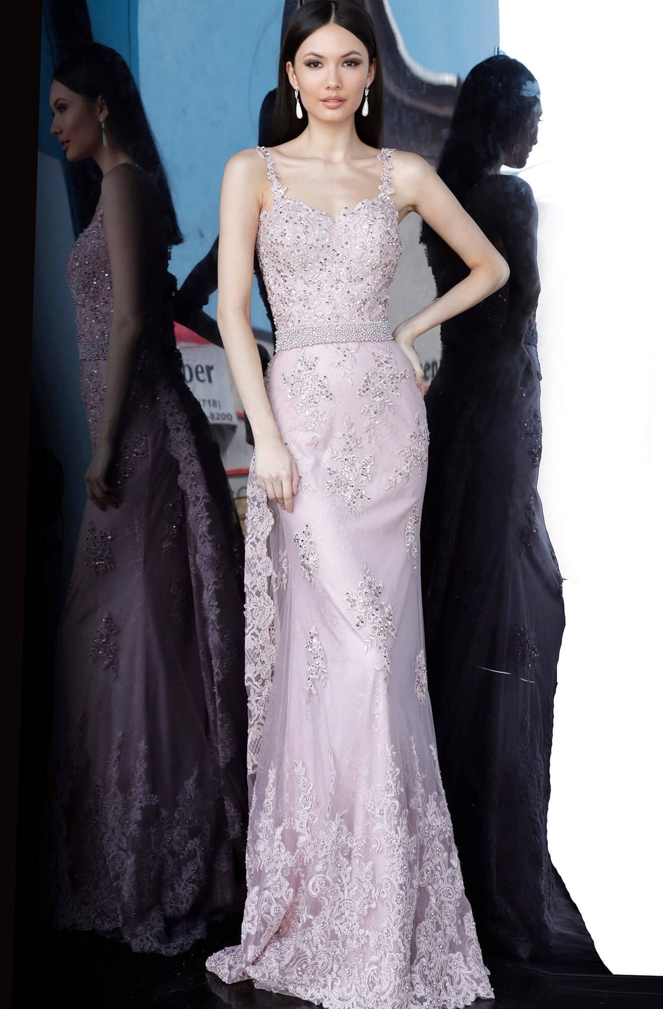 Jovani - Long Embroidered Trumpet Gown with Overskirt JVN2444SC In Pink