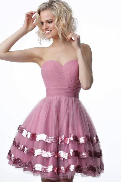 Jovani - JVN2462 Strapless Pleated Sweetheart Sequined A-line Dress In Pink
