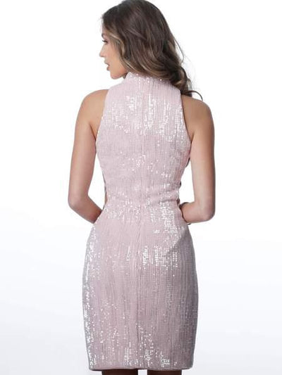 Jovani - JVN3357 Laced Up Sides High Neck Dress In Pink