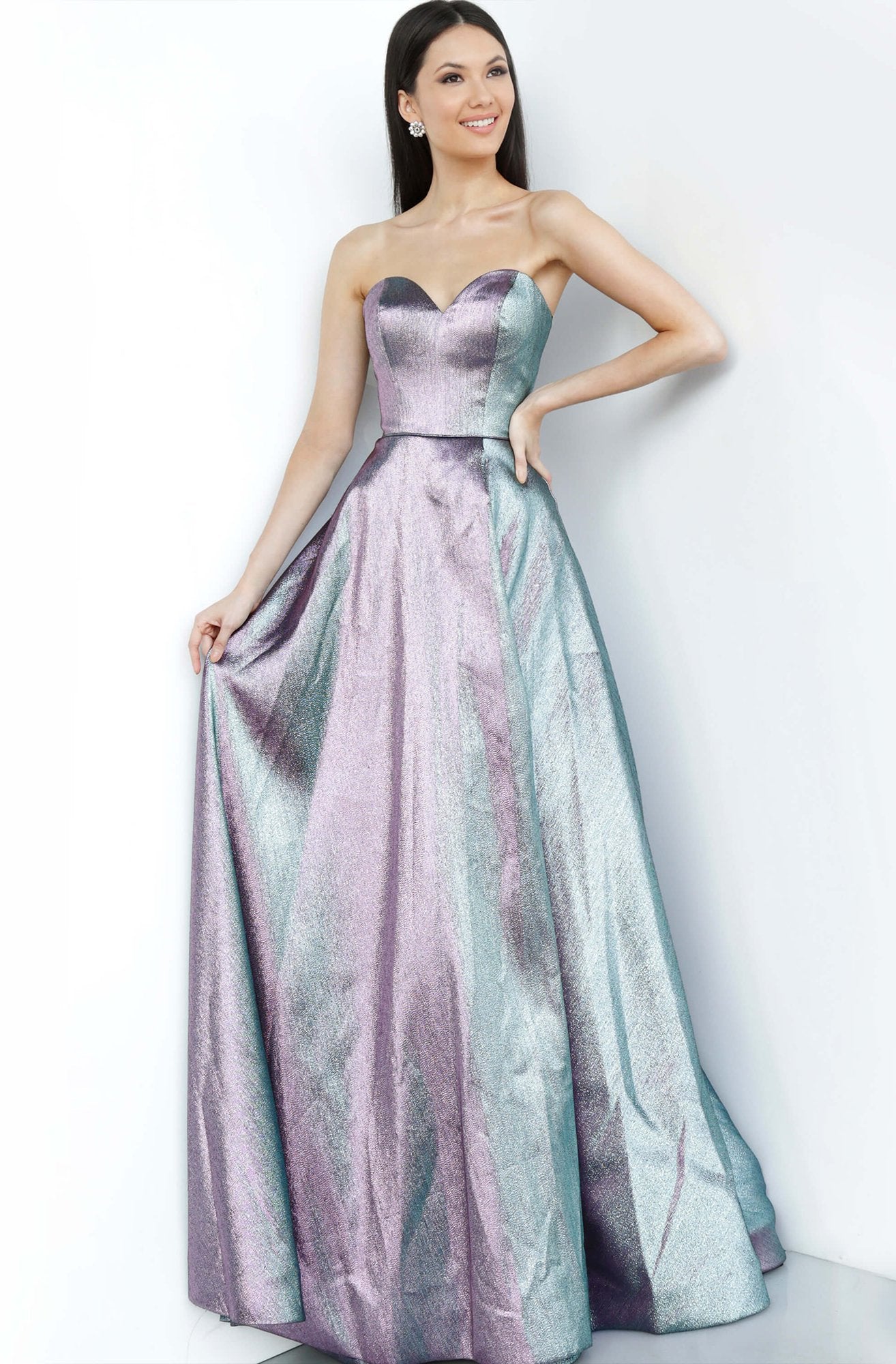 Jovani - JVN3775 Strapless Sweetheart Bodice Metallic Gown In Purple