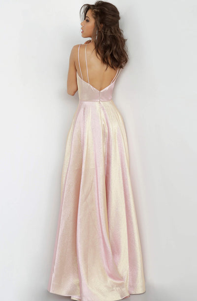 Jovani - JVN3779 Crisscross Strapped Plunging Bodice Gown In Pink